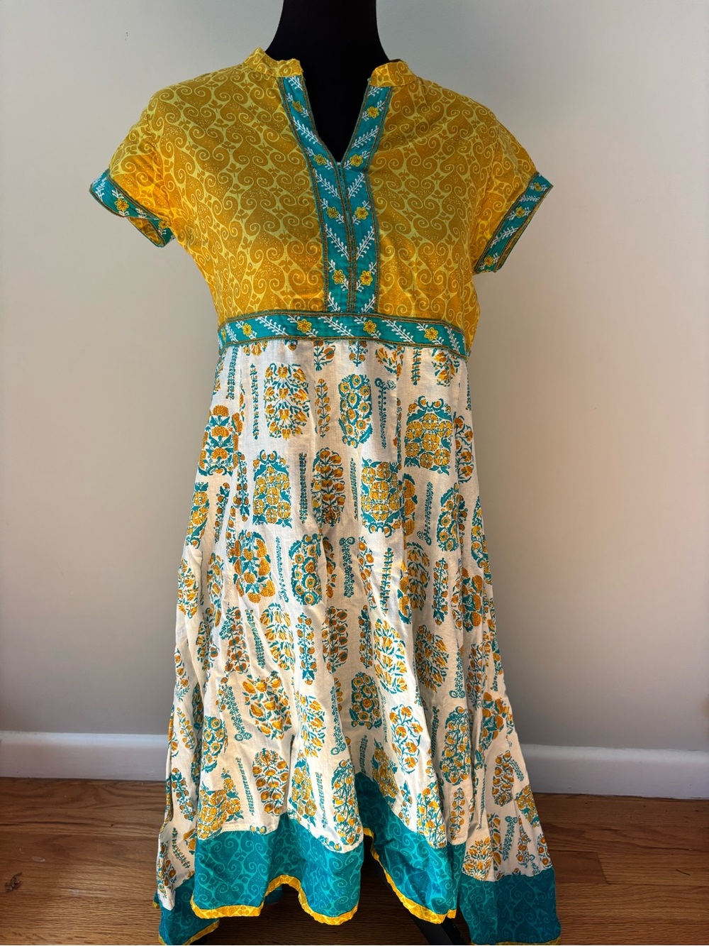 Bohemian Yellow & Teal Floral Midi Dress